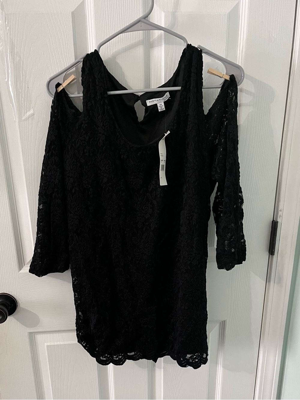 Notations Black Lace Cold-Shoulder top